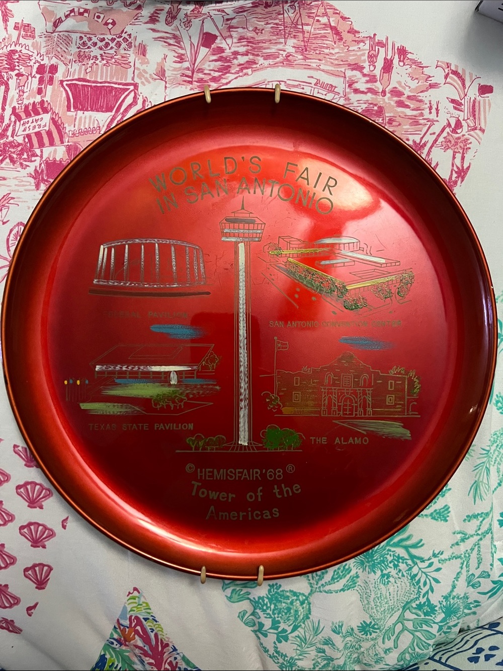 Hemisfair ‘68 World's Fair San Antonio Decorative Red Metal Tray